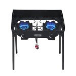 Camplux Double Propane Burner, Gas Burner Outdoor Stove Burner Gas, Up to 260,000 BTU/Hr Dual Burner Propane Stove with Propane Burner stand, Gas Burners for Cooking Outside Stove for Cooking Gas