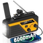 Emergency Radio Hand Crank Radio, 6000mAh AM/FM Weather Radio NOAA Alert with Battery Backup, NOAA Weather Radio with Phone Charger,3 Flashlight Modes,Reading Lamp,SOS Alarm for Emergency,Hurricane