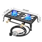 Vivicreate Cast Iron Propane Gas Stove Double Burner Heavy Duty Portable Removable Outdoor Cooker 200LB Support High Heat for Camping BBQ Fogon de Gas Estufa de Gas Portatil Parrillas de Gas