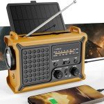 Emergency Weather Radio with Solar & Crank Power – AM/FM/NOAA, LED Flashlight, Reading Light, USB Charging & SOS – Survival Gear for Power Outages & Storms (Yellow)