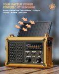Emergency Weather Radio with Solar & Crank Power – AM/FM/NOAA, LED Flashlight, Reading Light, USB Charging & SOS – Survival Gear for Power Outages & Storms (Yellow)