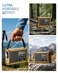 Emergency Weather Radio with Solar & Crank Power – AM/FM/NOAA, LED Flashlight, Reading Light, USB Charging & SOS – Survival Gear for Power Outages & Storms (Yellow)