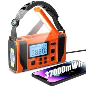 Emergency Radio,37000mWh Hand Crank Radio, Solar, NOAA/AM/FM Weather,5 Charging Methods, Polymer Battery, Flashlight & Reading Lamp, SOS Alarm, Camping Compass,Outdoors Mobile Power Bank