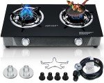 Horynar Propane Stove 2 Burner Gas Stove Auto Ignition 26000 BTU Tempered Glass Propane Burner LPG with CSA Hose for Outdoor Cooking, Emergency