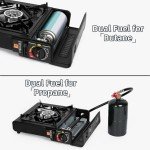 SHINESTAR Dual Fuel Stove with Butane & Propane Compatibility, Portable Camping Stove for Outdoor Cooking, Propane Adapter Hose and Carrying Case Included, 7800 BTUs Output