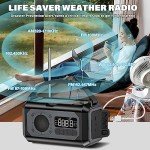 44400mWh/12000mAh Emergency Weather Radio, Hand Crank Radio Solar Radio Portable AM/FM/NOAA Radio with 2 Solar Panels 3 Charging Methods SOS Alarm 3 Mode Flashlight Phone Charger Compass Reading Lamp