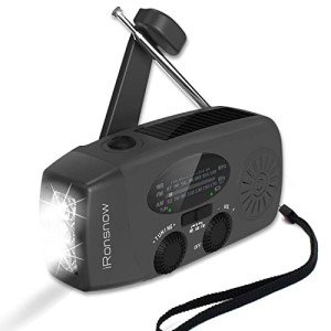 iRonsnow Solar Emergency NOAA Weather Radio Dynamo Hand Crank Self Powered AM FM WB Radios 3 LED Flashlight 2000mAh USB Smart Phone Charger Power SOS Alarm (Black)