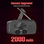 iRonsnow Solar Emergency NOAA Weather Radio Dynamo Hand Crank Self Powered AM FM WB Radios 3 LED Flashlight 2000mAh USB Smart Phone Charger Power SOS Alarm (Black)