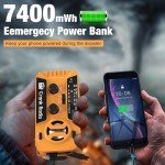 Hand Crank Emergency Weather Radio - NOAA Weather Radio with 7400mWh Power Bank, Battery Operated/USB/Solar/Hand Crank Charging, 3 LED Flashlight & SOS Alarm, for Hurricane Tornado Survival Gear