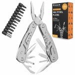 26-in-1 Multitool, Professional Stainless Steel Multi-Tool, Pocket Knife with Heavy Duty Pliers, Screwdriver, Replaceable Bits for Outdoor, (Silver)