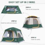 UNP 4-Person Tent, Portable Cabin Tent, Camping Tent 4-Person Easy Set Up, Waterproof with Top Rainfly for Outdoor Camping/Hiking (Dark Green)