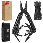 FLISSA 16-in-1 Stainless Steel Multi Tool, Gift for Dad, EDC Multitool with Pocket Knife, Pliers, Belt Clip and Oxford Sheath, Self-locking Utility Multi-Tool for Camping Survival Outdoor