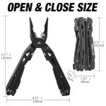 FLISSA 16-in-1 Stainless Steel Multi Tool, Gift for Dad, EDC Multitool with Pocket Knife, Pliers, Belt Clip and Oxford Sheath, Self-locking Utility Multi-Tool for Camping Survival Outdoor