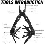 FLISSA 16-in-1 Stainless Steel Multi Tool, Gift for Dad, EDC Multitool with Pocket Knife, Pliers, Belt Clip and Oxford Sheath, Self-locking Utility Multi-Tool for Camping Survival Outdoor
