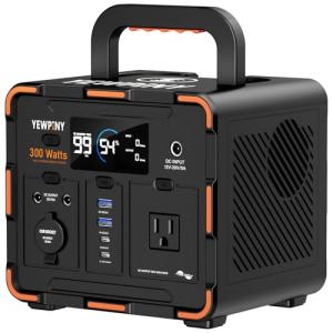 YEWPINY EM300 Portable Power Station, 300W Solar Generator, 259Wh LiFePO4 Battery, USB-C PD 65W, Pure Sine Wave, Wireless Charging for Camping, Outdoor, Emergency