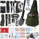 Survival First Aid Kit with Molle Crossbody Bag & Emergency Tent, 250pcs Survival Tools Tactical Gear and Trauma Bag, for Earthquake, Bug Out, Outdoor Adventure, Gifts for Men Father’s Day Dads(Green