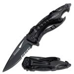 Tac-Force Folding Pocket Knife, 3.25-inch Serrated Blade, Black Aluminum Handle, 7.75-inch Overall Length TF-705BK