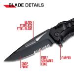 Tac-Force Folding Pocket Knife, 3.25-inch Serrated Blade, Black Aluminum Handle, 7.75-inch Overall Length TF-705BK