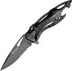 Tac-Force Folding Pocket Knife, 3.25-inch Serrated Blade, Black Aluminum Handle, 7.75-inch Overall Length TF-705BK