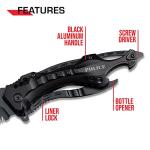 Tac-Force Folding Pocket Knife, 3.25-inch Serrated Blade, Black Aluminum Handle, 7.75-inch Overall Length TF-705BK