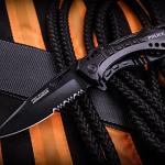 Tac-Force Folding Pocket Knife, 3.25-inch Serrated Blade, Black Aluminum Handle, 7.75-inch Overall Length TF-705BK