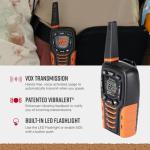 Cobra ACXT645 Waterproof Walkie Talkies - Rechargeable, 22 Channels, Long Range 35-Mile Two-Way Radio Set, Black and Orange (2-Pack)