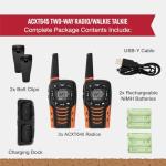 Cobra ACXT645 Waterproof Walkie Talkies - Rechargeable, 22 Channels, Long Range 35-Mile Two-Way Radio Set, Black and Orange (2-Pack)