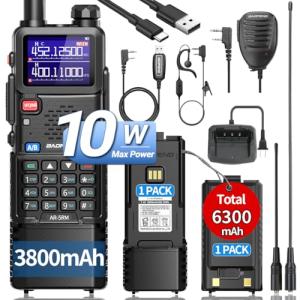 Ham Radio Baofeng Radio 5RM 10W Handheld Two Way Radio NOAA Weather Radio AR-5RM Rechargeable Long Range Walkie Talkies Survival Gear Copy Frequency 999CH with USB Charger 3800mAh Battery Speaker Mic