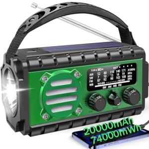 Aivica 20000mah Emergency Radio, SW/NOAA/AM/FM Weather Radio, Solar Powered Hand Crank Chager with Bige Batery Powered,Portable,Cellphone Charge,SOS,Flashlight for Emergency/Home