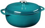 Lodge 6 Quart Enameled Cast Iron Dutch Oven with Lid – Dual Handles – Oven Safe up to 500° F or on Stovetop - Use to Marinate, Cook, Bake, Refrigerate and Serve – Lagoon