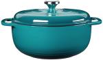 Lodge 6 Quart Enameled Cast Iron Dutch Oven with Lid – Dual Handles – Oven Safe up to 500° F or on Stovetop - Use to Marinate, Cook, Bake, Refrigerate and Serve – Lagoon