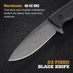 FLISSA Fixed Blade Hunting Knife, 8.5" Full Tang D2 Blade, G10 Handle, Camping Survival Knife with Nylon Sheath, for Outdoor Hiking Fishing