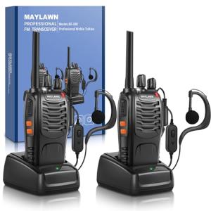 Maylawn Walkie Talkies Pack of 2, Walkie Talkies Long Range for Adults with Rechargeable Batteries, Two Way Radios with LED Light Earpieces and Chargers, 16 Channels, Supports VOX Function