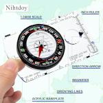 Nihtdoy Multipurpose Outdoor Compass for Hiking, Scouting, Camping, and Navigation - Liquid-Filled, Transparent Base with Measuring Scales, Durable and Compact