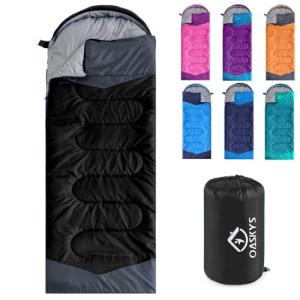 oaskys Camping Sleeping Bag - 3 Season Warm & Cool Weather - Summer Spring Fall Lightweight Waterproof for Adults Kids - Camping Gear Equipment, Traveling, and Outdoors