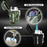 2 Pack Waterproof Lighter Outdoor Windproof Torch Lighters Dual Arc Butane Electric Lighters USB Rechargeable Lighters Flameless Plasma Lighter Camping Hiking Adventure Survival Tactical Gear