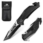 MOSSY OAK Folding Pocket Knife with Aluminium Alloy & G10 Handle, 4.75" Tactical Knife with Tungsten Steel Glass Breaker, Seatbelt Cutter, Belt Clip, Survival Knife for Emergency, Outdoor, Camping