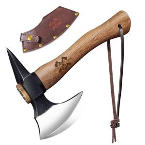Grumpy Bear Camping Axe 11 Inches with High Carbon Steel, Forged Blade, Natural Wood Handle, Safety Lanyard – for Chopping, Wood Splitting, Hiking, and Outdoor Activities