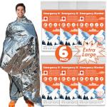 Phafaloop 6 Pack Emergency Thermal Blanket Survival, 84” x 64” Extra Large Mylar Blankets for Outdoor, Space Blanket, Silver Foil for Survival, Survival Kit Camping Blankets, Body Warmer, Hiking