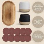 Decorative Ceramic Match Holder with Wooden Tray - Set of 2 Beautiful Matte Holders with Striker are an Upgrade to Any Home Decor - Enhance Your Living Room with Cute Jars - Matches Not Incl.