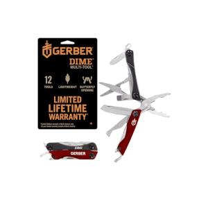 Gerber Gear Dime 12-in-1 Mini EDC Multitool - Needle Nose Pliers, Pocket Knife, Keychain, Bottle Opener - EDC Gear and Equipment, Gifts for Men - Red