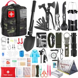 Survival Kit, Gifts for Men Women Teen Boys, 252 pcs Survival Gear and Equipment Mini First Aid Kit for Car Home, Emergency Kit with Molle System for Earthquake, Outdoor Adventure, Car Travel