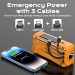 PRUNUS J-366 Emergency Radio- NOAA Weather Alert, 3-in-1 Charging Cables, 5-Way Power(7400mWh/AAA Battery/Hand Crank/Solar/USB-C), AM/FM, SOS Alarm, Flashlight, Compact for Bag, NOAA Weather Radio