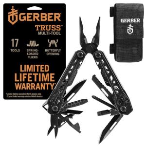 Gerber Gear Truss Multitool, Gifts for Men, 17-in-1 EDC Needle Nose Pliers, includes Pocket Knife, Screwdriver, and Bottle Opener Accessories, Fishing and Camping Gear, Black