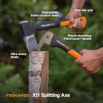 Fiskars X11 Splitting Axe Hatchet, 17" Tree Branch Cutter and Wood Axe for Small Logs with Shock-Absorbing Handle