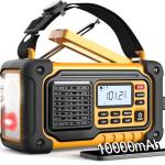 Emergency Weather Radio, AM/FM/SW/NOAA Hand Crank Radio with 37000mWh Portable Large Capacity, USB/Solar/Hand Crank Charging, AAA Battery Operated, SOS Alarm & Flashlight (Yellow)