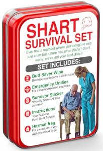 Shart Survival Set - Funny Gag Gift 2025 Boyfriend Gifts Includes Disposable Underwear, Hazmat Bag, Wet Wipe and More! Unique Stocking Suffers for Men Birthday Husband Teens Potty Humor Prank Him Fart