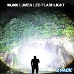 Rechargeable LED Flashlights High Lumens, 90,000 Lumens Super Bright Flashlights with 5 Modes, Waterproof Powerful Flash Light Multifunctional Flashlights for Home Camping Hiking(2 Pack)