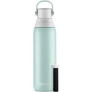 Brita Stainless Steel Premium Filtering Water Bottle, BPA-Free, Reusable, Insulated, Replaces 300 Plastic Water Bottles, Filter Lasts 2 Months or 40 Gallons, Includes 1 Filter, Glacier - 20 oz
