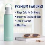 Brita Stainless Steel Premium Filtering Water Bottle, BPA-Free, Reusable, Insulated, Replaces 300 Plastic Water Bottles, Filter Lasts 2 Months or 40 Gallons, Includes 1 Filter, Glacier - 20 oz